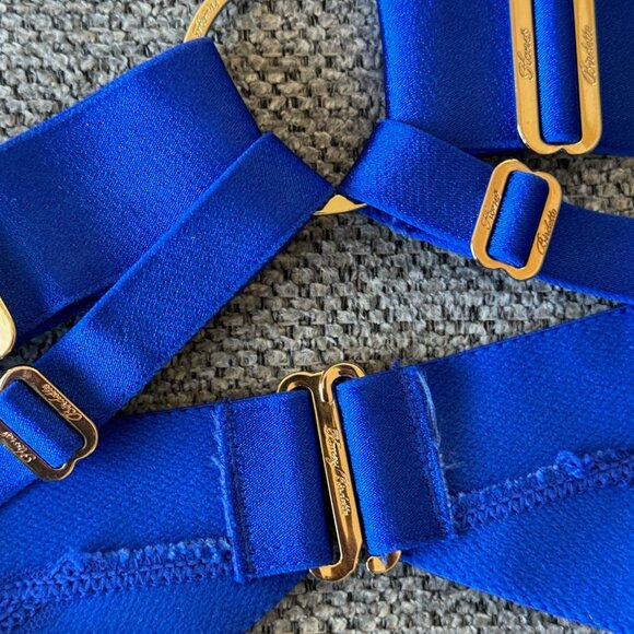 Honey Birdette Morgan Kukuro Electric Blue Set Small Medium Bra Panty Garter - Picture 7 of 13